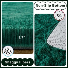 Ompaa Dark Green Rug 3x5 Fluffy Emerald Area Rugs for Bedroom Living Room Carpet, Non-Slip High Pile, Modern Fuzzy Shaggy Deep Grass Green Rug for Classroom Kids Playroom Nursery Home Office Decor