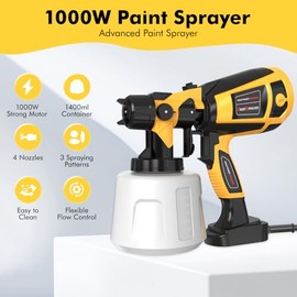 Paint Sprayer Tool 1000W High Power Electric Spray Paint Gun Easy to Clean for Furniture Cabinets House Painting Black
