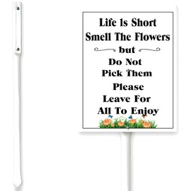 Houseuse Garden Sign With Stake Smell the Flowers But Do Not Pick Them Aluminium Sign 8X12 Inch Wildflower Sign Garden Decor Fence Yard Outdoor Gifts For Women Plant Lover And 12.8" Stake Kit