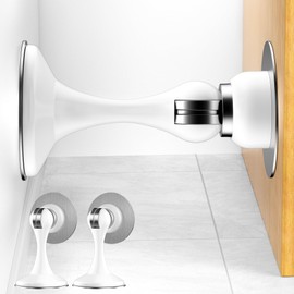 2 Pack Magnetic Door Stoppers, Stainless Steel Magnetic Door Stop, Wall & Floor Mounting No Drilling Door Stop with 3D Adhesive Tapes Keep Door Open, White