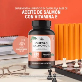 Omega 3 Aceite de Salmón y Vitamina E 360 Cápsulas | LIFE360+