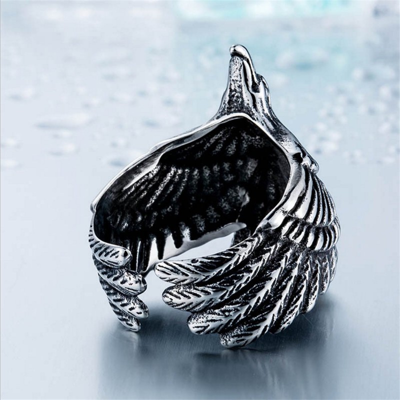 SINLEO Freedom Vintage Silver Black American US Eagle Stainless Steel