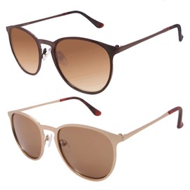 FaceWear Classic Round Retro Sunglasses UV400 Circle Lens Metal Frame Men Women FW1006(2 pairs C1+C2