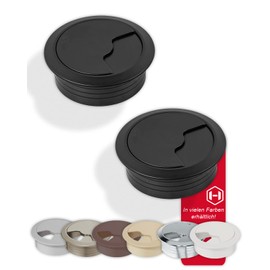 Gedotec Cable grommet desk made of sturdy ABS plastic, pack of 10 round cable passages, 60 mm, entry, cable box, matt black, cable guide for push-in, cable duct desk