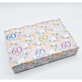 4 Sheets 4 Tags 60th Birthday Silver Grey Elegant Ladies Wrapping Paper Flowers Background 60 Years Female Giftwrap (PA)