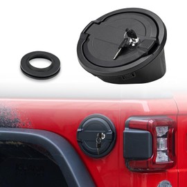 FieryRed Aluminum Gas Cap Cover with Lock, Fuel Filler Door Locking Gas Tank Cap Cover Compatible with Wrangler 2018-2024 JL/JLU & Unlimited, Black