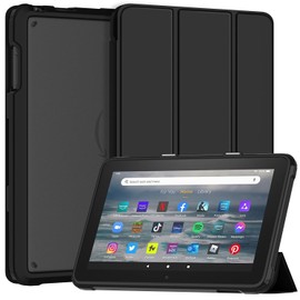 Fire 7 Tablet Case Kids (12th Generation, 2022 Release), Sonlaryin Dual Angle Lightweight Trifold Stand with Frosted Transparent Back Case for 7 Kids Tablet, Auto Wake/Sleep, Also Fit TCL, Black