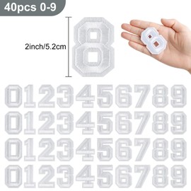 Morcheiong 40 Pcs Iron on Number Patches 0-9, 2 Inch Iron on Embroidered Numbers for Clothing, Pants, Hats, Bags- White