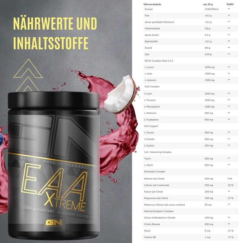 GN Laboratories EAA Xtreme (Blueberry Cocos) - 500g EAAs Powder