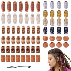 GLOBLELAND Pack of 70 5 Styles Wooden Hair Tube Beads Dreadlock Beads for Hair and Beard Jewellery Hair Accessories for Braids Loc Dreadlock Beads Jewellery Tubes Barrel Beads Accessories in Mixed