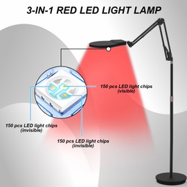 Red Light Lamp, 150LEDs Infrared Light with 3 Timer & 5 Level Brightness Adjustment, Near Infra Lamp with Stand for Home/Office Use(660nm&850nm&940nm)