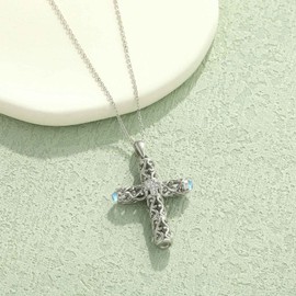VENACOLY Cross Necklace for Women Sterling Silver Moonstone Cross Pendant Cross Valentines Day Jewellery Gifts for Women Mum