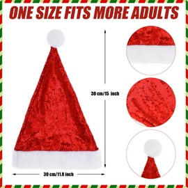 Syhood 2 Pieces Sequin Santa Hat Christmas Hats Glitter Santa Hats for Christmas New Year Holiday Adults Party Supplies(Red)