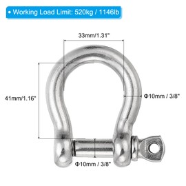 PATIKIL Screw Pin Shackle 10mm 3/8" 1146lb, 316 Stainless Steel Forged Bow Shackle Marine Grade for Chains Wire Rope Outdoor, Silver