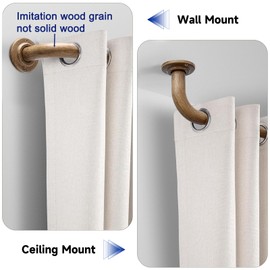 Wood Curtain Rods for Windows: 1 Inch Diameter Heavy Duty Adjustable Curtain Rod 72" to 144", Wood Grain Pattern Blackout Wrap Around Windows Rod for Indoor and Outdoor,Room Darkening Drapery Rods