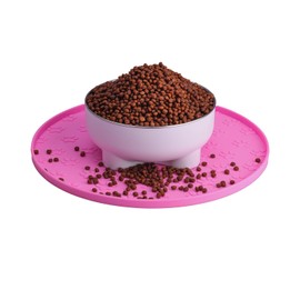 Silicone pet Food mat, Dog Food and Water mat, Raised Edge Rubber mat for Dog Bowls, Prevents Food and Water from staining Floors, Suitable for Small and Medium Pets，10.6'' (Pink - Odorless)