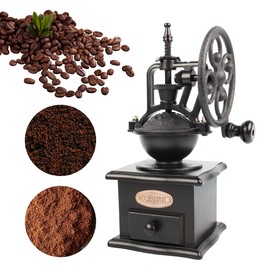 Coffee Grinder,Wooden Coffee Bean Grinder Manual Coffee Grinder Roller, Antique Coffee Mill with Cast Iron Hand Crank for Making Mesh Coffee, Decoration, Best Gift (Black (four deformation base))
