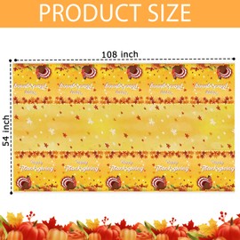 UROINEPA Fall Tablecloths 3 Pieces Thanksgiving Maple Leaf Pumpkin Turkey Tablecloths Autumn Tablecover for Thanksgiving Harvest Family Dinner Holiday Decoration Supplies(54 x 108 Inch)