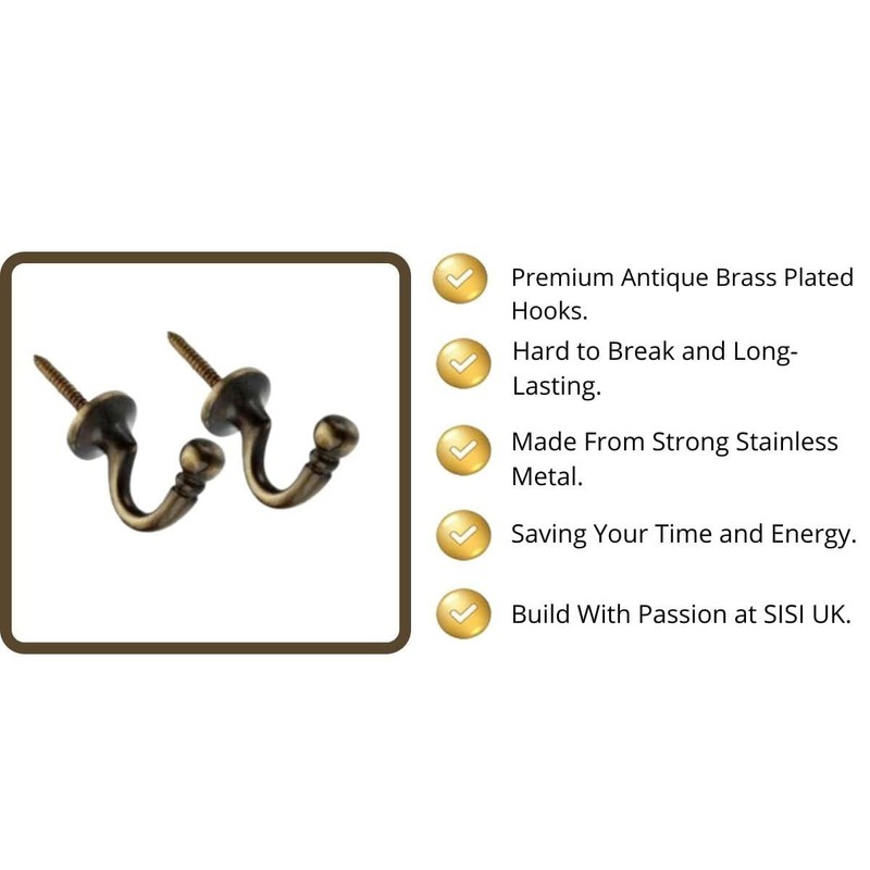 Generic Antique Brass Curtain Tie Back Hooks, Pack of 2
