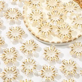 CYEENUT 40pcs Flower Shape Beads White Pearl Flower Beads Color Lily Beads for DIY Crafts Bracelet Necklace Earrings Jewelry Making(White&Golden)