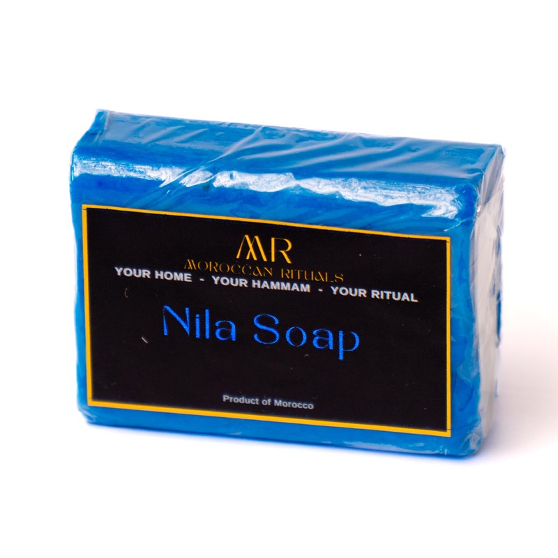 Moroccan Rituals Set: Exfoliating Black Soap & Bar with Blue