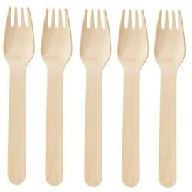 Pack of 100 Disposable Wooden Cutlery Forks Set Biodegradable Eco Friendly 100% Birch Wood-Sturdy, Christmas, Parties, BBQ, Picnic,s Birthdays, Wedding (100)