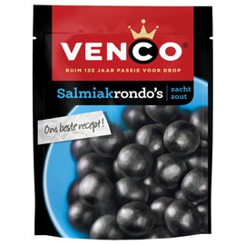Venco Salmiakrondo's 225 g, Zoute Drop from Holland, Salty Liquorice Balls with Salmiac Filling in the Core, Holland Liquorice