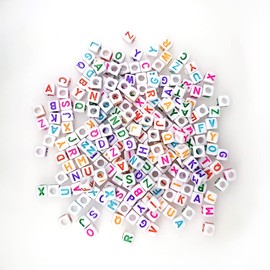 200 Pieces 6x6mm White Cube Acrylic Alphabet Letter Beads A-Z Mixed Plastic Shape Loose DIY Beads for Jewelry Making Bracelets Necklaces Key Chains (Colorful on White)