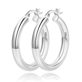 OOOPEL Sterling Silver Thick Chunky Earrings, Hollow Tube Hoops, 20-60MM, Hypoallergenic, Lightweight, Click-Top Clasp, Ideal for Women's Fashion