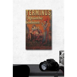 Lantern Press 12x18 Inch Premium Wood Sign, Ready to Hang Wall Decor, France, Terminus Absinthe, Vintage Advertisement
