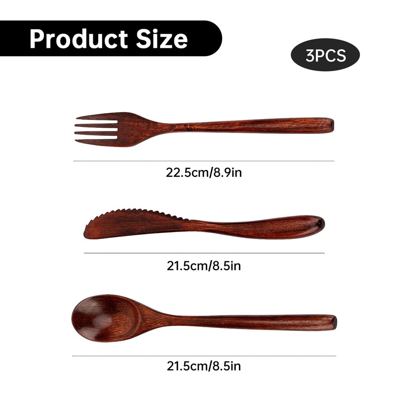 PureSphere 3Pcs Bamboo Travel Cutlery Set Reusable Portable for Camping