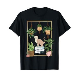 Cottagecore Aesthetic Cat Plant and Book Lover Introvert T-Shirt
