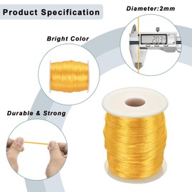 Rebower Nylon Satin Cord 2mm, 109 Yard Nylon String for Bracelet Braided Thread [for Jewelry Making Necklace Chinese Knot Craft] - Golden Yellow