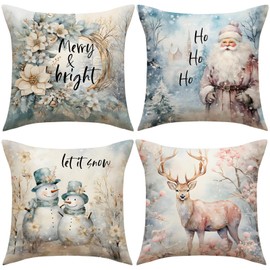 karororow Set of 4 45 x 45 cm Christmas Cushion Cover Sofa Covers Made of Linen Cushion Cover for Christmas Decoration (Christmas Type B)