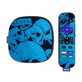 MightySkins Carbon Fiber Skin Compatible with Roku Ultra HDR 4K Streaming Media Player (2020) - Blue Skulls | Protective, Durable Textured Carbon Fiber Finish | Easy to Apply | Made in The USA
