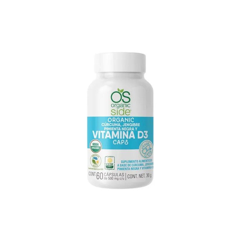 Vitamina D3 Con Cúrcuma, Jengibre Y Pimienta Organic Side