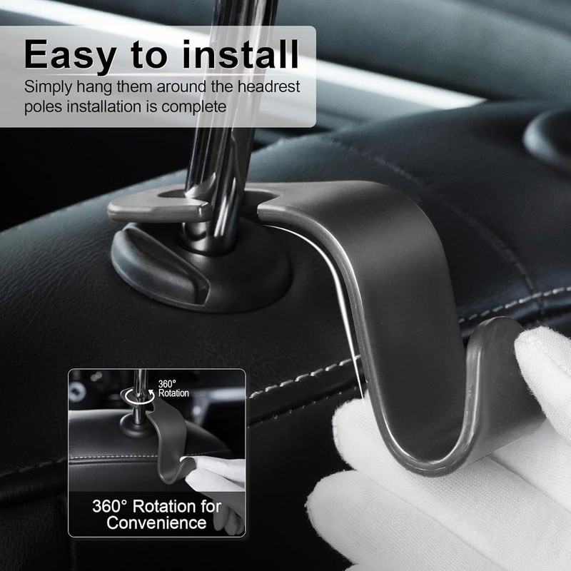TCOTBE Black Car Back Seat Headrest Hooks, Car Seat Organizer