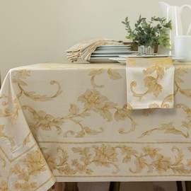 Benson Mills Harmony Scroll Woven Damask Fabric Tablecloth, Everyday, Parties, Special Occasions, Weddings and Holiday Table Cloth (60" X 120" Rectangular, Silver – Gold)