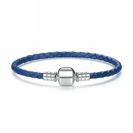 ABAOLA Leather Woven Bracelet with 925 Sterling Silver Snap Clasp Charms (18cm (7.0inch), blue)