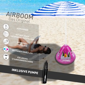 Airboom - Inflatable Umbrella Stand for Beach Umbrellas Including Pump Drinks Cooler Parasol Holder Beach Camping Sun Protection (Pink)