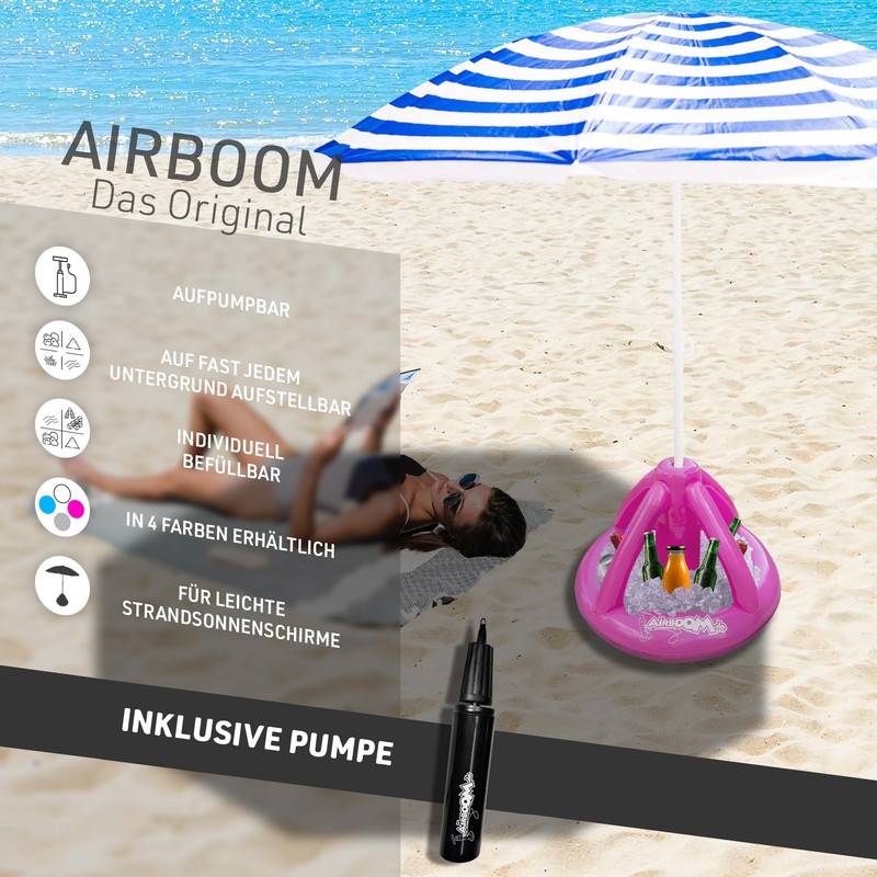 Airboom - Inflatable Umbrella Stand for Beach Umbrellas Including Pump