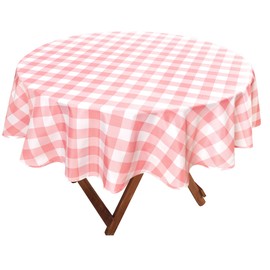 Hiasan Checkered Round Tablecloth 70 Inch - Waterproof Stain and Wrinkle Resistant Washable Fabric Table Cloth for Dining Room Party Outdoor Picnic, Pink and White