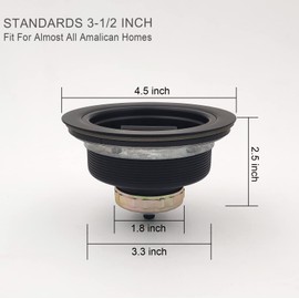EADOT 3-1/2 Inch Matte Black All Stainless Steel Kitchen Sink Drain Strainer Assembly with Strainer Basket, Drain Stopper Replacement for 3.5 Inch Kitchen Sink