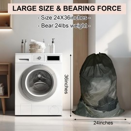 10-Pack Mesh Laundry Bags, 24 × 36 Inch Heavy-Duty Drawstring Mesh Bag Set (5 Black & 5 White) – Large Wash Bags for College, Dorm, Travel, Family & Apartment Use