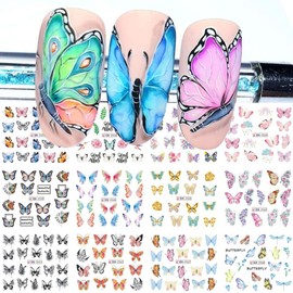Butterfly Nail Art Sticker Colorful Butterfly Water Transfer Nail Stickers Decal Summer Nail Art Supplies for Acrylic Nail DIY Decoration Manicure Tip 12 Sheets (Butterfly)