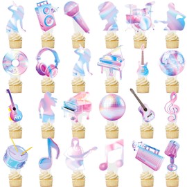 48Pcs Music Singer Party Cupcake Toppers Singer Birthday Party Decoration Popular Singer Theme Cupckae Toppers for Girls Music Singer Birthday Baby Shower Supplies