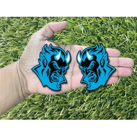 Badge Addictz White Horns Angry Diablo Devil Street Devil Badge Set of 2 Light Blue/Black