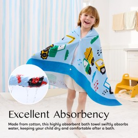 Joiedomi Hooded Towels for Kids Engineering Vehicle Print Soft 100% Cotton Kids Beach Towel 30" x 50" for 3-10 Years Boys Girls Beach Hooded Poncho Absorbent Pool Toddler Swim Bath Wrap