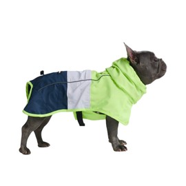 Spark Paws Dog Raincoat, Waterproof Windproof Rain Jacket, for Small Medium Large Extra Large Dogs, Reflective Breathable Full-Body Coverage Dry Suit - Neon White Navy Blue, L