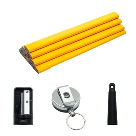 JAKOUE 12 Pcs Yellow Carpenter Pencils set,7 Inches Woodworking Construction Pencils with Pencil Sharpener and Retractable Pencil Holder for Construction Worker,Contractor Carpentry